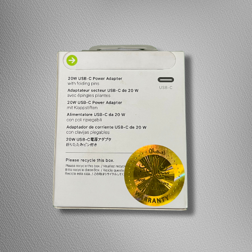 20W USB-C Three Pin Power Adapter  with Folding Pins - Original Quality Fast Charger