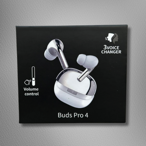 Buds Pro 4 Wireless Earbuds – White & Gold Edition| Active Noise Control | Touch Volume Control | Voice Changer