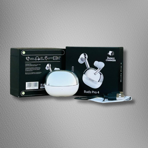 Buds Pro 4 Wireless Earbuds – White & Gold Edition| Active Noise Control | Touch Volume Control | Voice Changer
