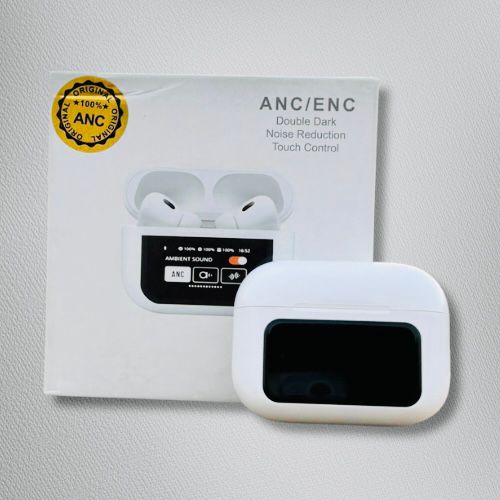 ANC/ENC Pro Wireless Earbuds – Smart Display Case, Deep Bass, Noise Cancellation, Touch Controls-White Edition