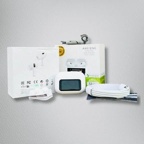 ANC/ENC Pro Wireless Earbuds – Smart Display Case, Deep Bass, Noise Cancellation, Touch Controls-White Edition